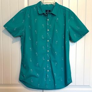 Teal Short Sleeve Neon Flamingo Men's Shirt
